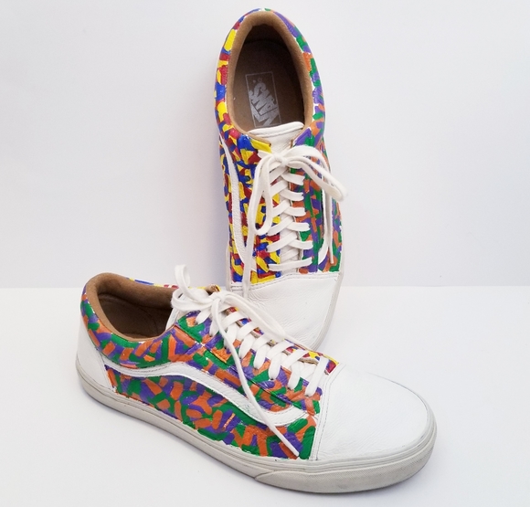 Vans Old Skool Leather Custom Painted Lace Up Sneakers, Size 11 - Picture 6 of 16